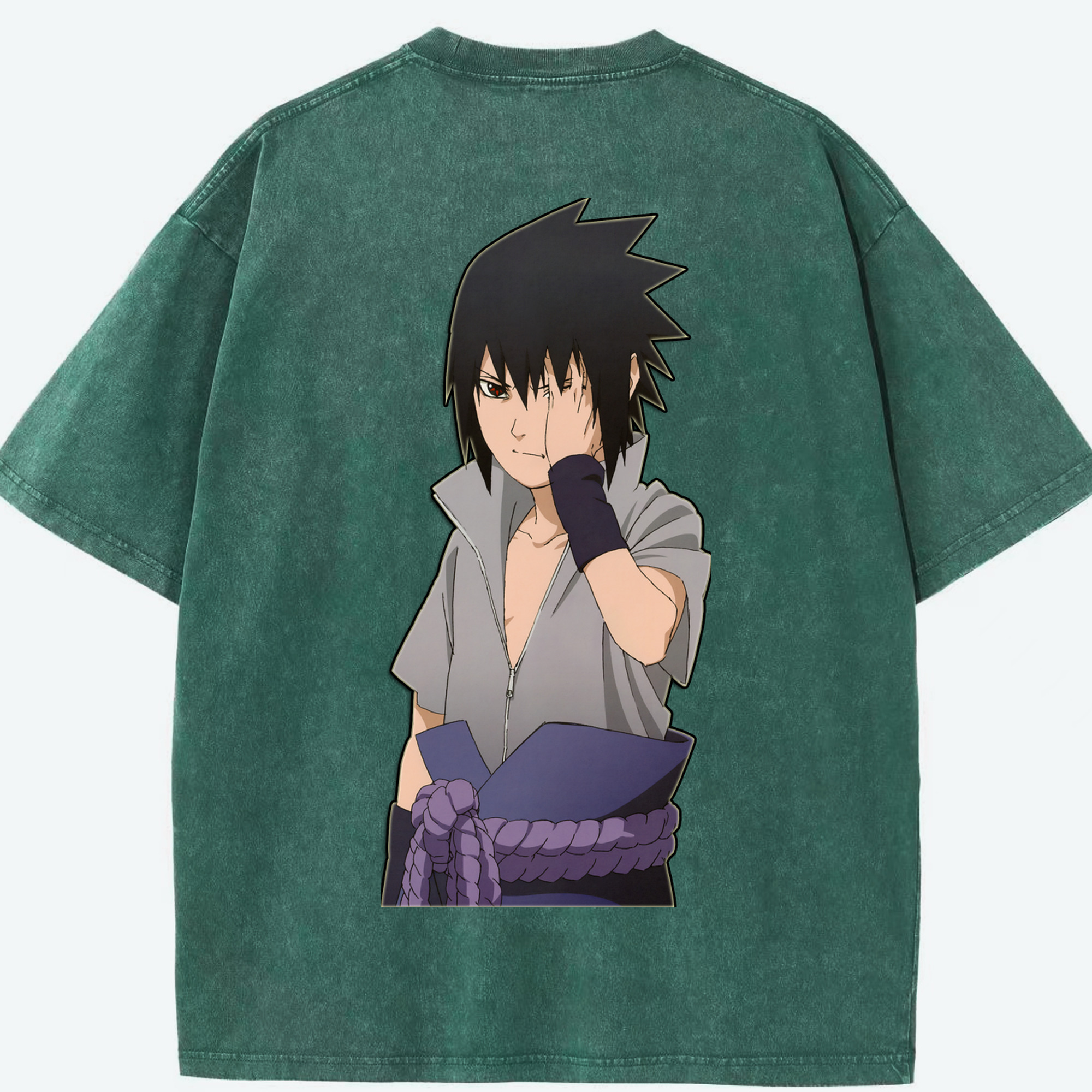 （画像用） NARUTO -ナルト- うちは サスケ Uchiha Sasuke 綿100% ヴィンテージ風 半袖Tシャツ（背面プリント）